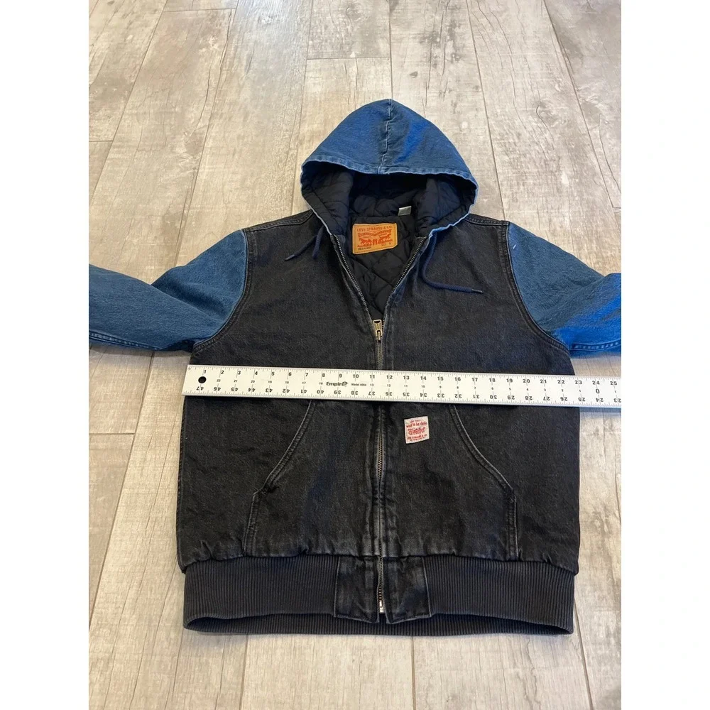 Levi Strauss & Co Mens Relaxed Denim Hooded Bomber Jacket Two Tone Black Blue S